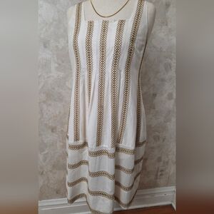 BCBGMAXAZRIA White Cotton Silk Embroidered Eyelet  Sleeveless Summer Dress Small